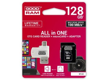 Karta pamięci microSDHC 128GB CL10 + adapter + czytnik