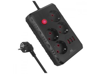 Listwa zasilająca MCE393 B 4 gniazda 3xUSB 110-240V AV 50/60Hz 1A max 2500W 3m czarna