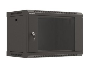 Szafa instalacyjna rack wisząca 19" 6U 540x350 czarna drzwi przeszklone ( flat pack)