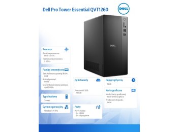 Komputer Dell Pro Tower Essential QVT1260 Win11Pro i5-14400/8GB/512GB SSD/Intel UHD 730/WLAN+BT/Kb/Mouse/3YPS