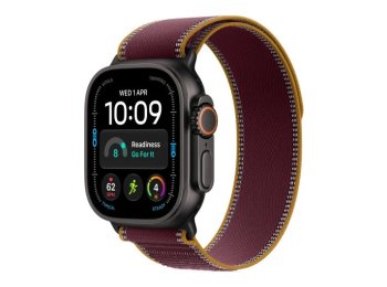 Smartwatch Watch Ultra 4 GPS + Cellular, koperta 49mm z tytanu w kolorze czarnym, opaska Trail w kolorze burgunda - rozmiar S/M