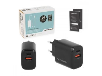 Ładowarka GaN 20W USB-C PD + USB-A (czarna)
