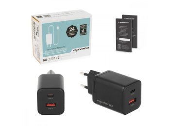 Ładowarka GaN 45W USB-C PD + USB-A (czarna)