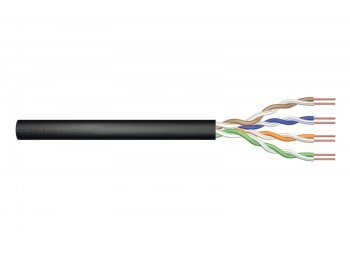 Kabel instalacyjny zewnętrzny żelowany kat.5e, U/UTP, AWG 24/1, PE, 100m, czarny