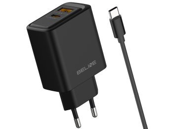 Ładowarka sieciowa 45W USB-A/USB-C z kablem GaN PD czarna