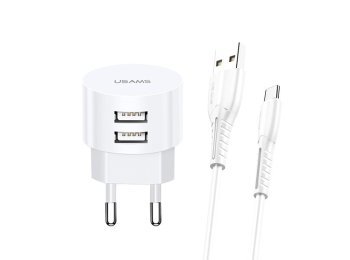 Ładowarka sieciowa T20 2xUSB 2,1A Kabel USB-C