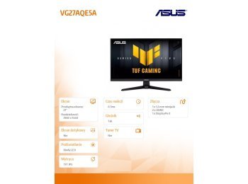 Monitor 27 cali VG27AQE5A IPS QHD HDMI USB DP 165Hz