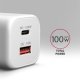 ACU-PQ100W Ładowarka sieciowa GaN 100W, 2x port (USB-C + USB-A), PD3.0/PPS/QC4+, mini, biała