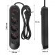 Listwa zasilająca MCE394 B, 1,5m|3 gniazda + 3xUSB. 110-240V AC 50/60Hz, 2.1A max 2500W, czarna