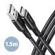 BUCM-AM15AB Kabel USB-C - USB-A 1,5 m, USB 2.0, ładowanie 3A QC3.0/AFC/FCP, aluminiowe wtyki, w oplocie, czarny