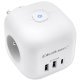 Kostka zasilająca przedłużacz 6w1 z podświetlanym włącznikiem | 3x AC | 2x USB | 1x USB-C PD 20W | biała