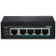 Switch TRENDnet TI-PE50 - niezarządzalny - 4 x 10/100 (PoE+) + 1 x 10/100 - możliwość montażu na szynie DIN, montaż na ścianie - PoE+ (90 W) - DC