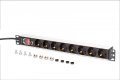 Listwa zasilająca PDU Rack 19" z zabezpieczeniem przeciążeniowym, 8 gniazd Schuko CEE 7/3 (45°), kabel 2m wtyk Unischuko, 16A, aluminiowa