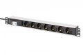 Listwa zasilająca PDU Rack 19" z wyłącznikiem nadprądowym Typ C 16A, 7 gniazd Schuko CEE 7/3 (45°), kabel 1,8m wtyk Unischuko CEE 7/7, 16A, aluminiowa
