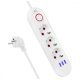 Listwa zasilająca MCE394 W 3 gniazda 3xUSB, 110-240V AC 50/60, 2.1A max 2500W, biała
