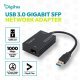 Karta sieciowa USB 3.0 typ A na Gigabit SFP, adapter światłowodowy 1000 Mb/s, moduł SFP sprzedawany osobno